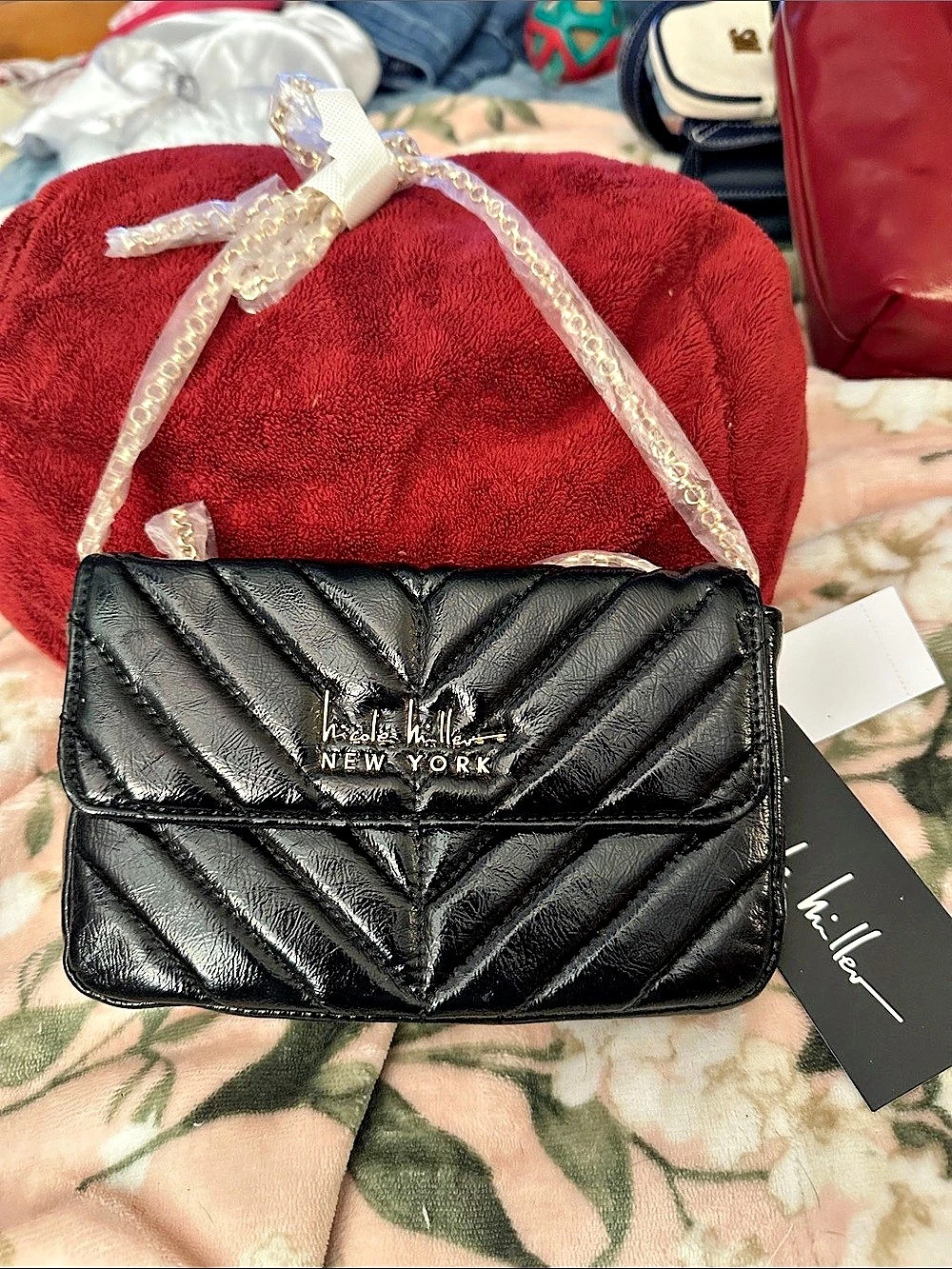 Nicole Miller Quilted Chain Shoulder Bag in Black NWT